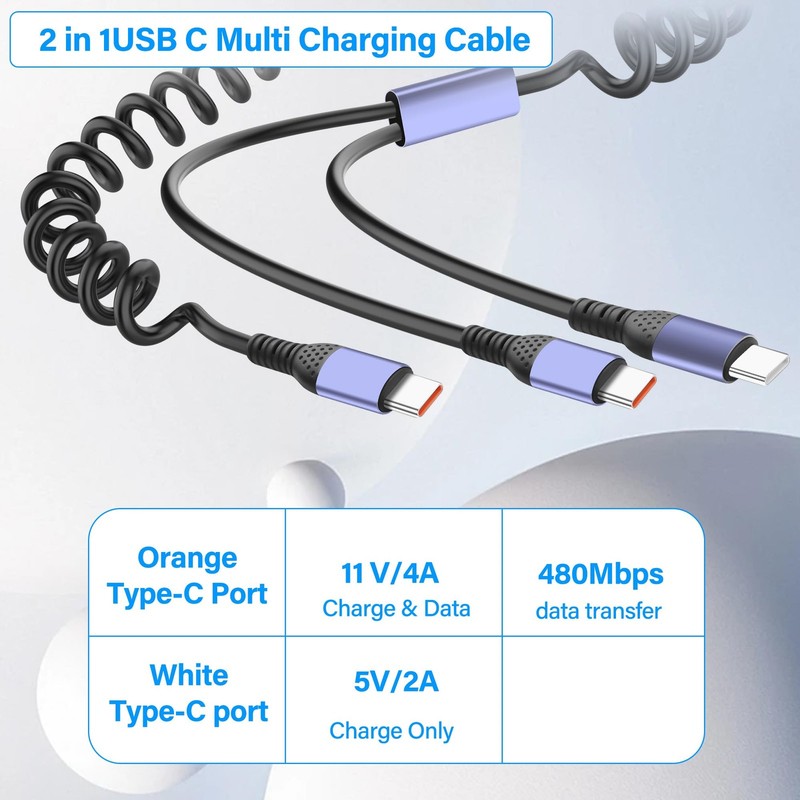 JSADZKJ Coiled Multi USB C Charging Cable Type C Splitter Spring 4A... gallery