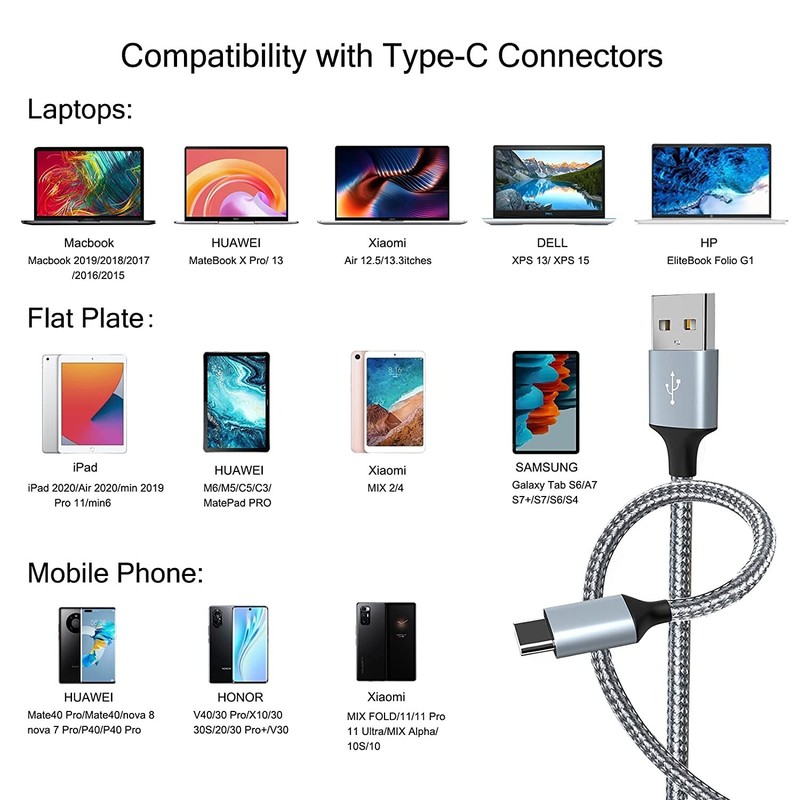 Braided USB C Type-C Fast Charging Data SYNC Charger Cable Cord 3/6/10FT LONG US gallery