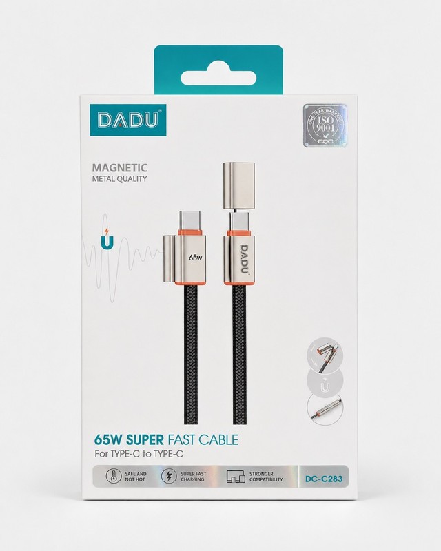 65W USB C to USB C Magnetic Braided Fast Charging Cable Cord 3FT Black DADU