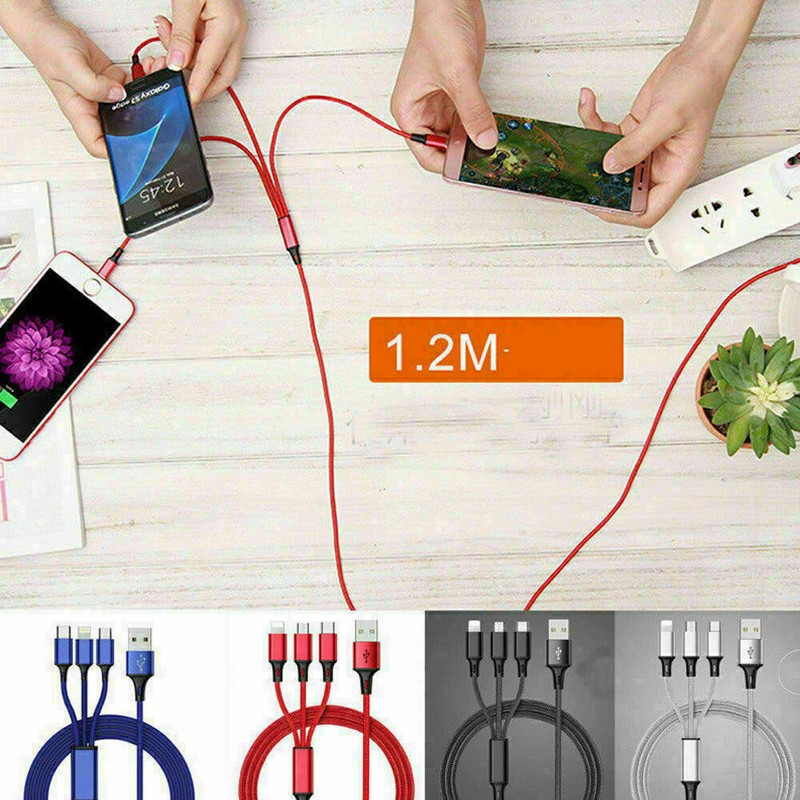 Split 3in1 Cable Charger Universal MultiFunction Phone Charger Cord- BLACK x 2 gallery