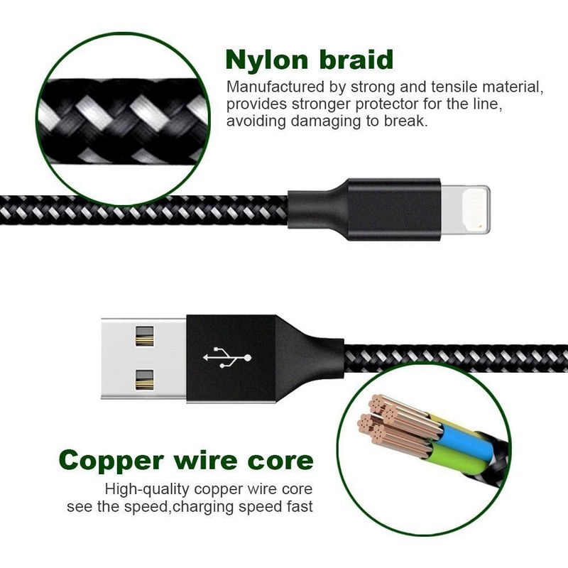 Braided Fast Charger Cable Heavy Duty USB lot Cord For iPhone 14 13 12 11 X XR 8 gallery