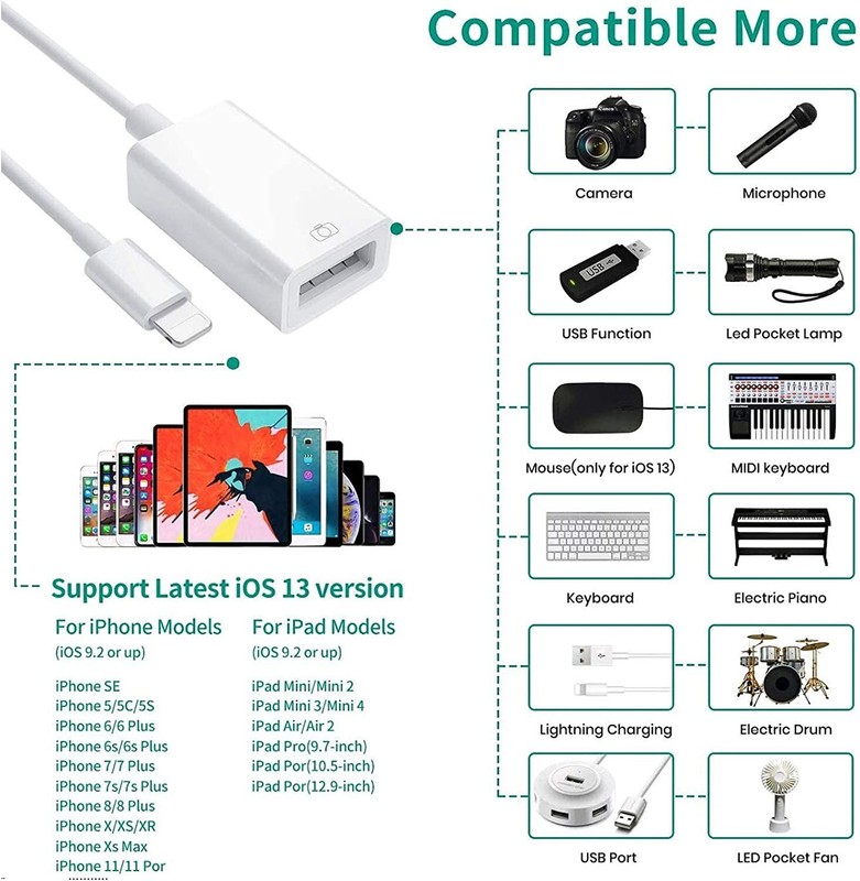 To Camera USB Female OTG Connector Adapter Cable For Apple iPhone iPad iPod lot gallery