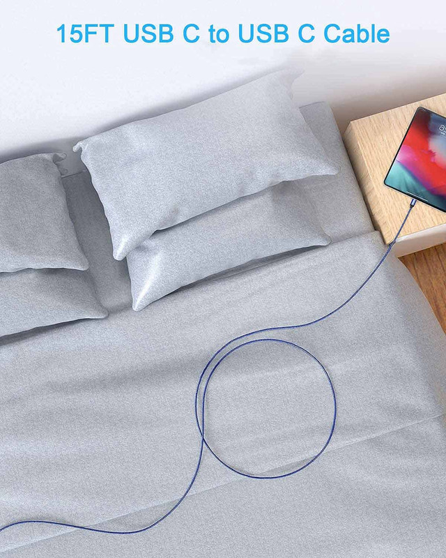15Ft USB-C to USB-C Cable Long, 60W USB Type C Fast Charging PD Charger Braided gallery