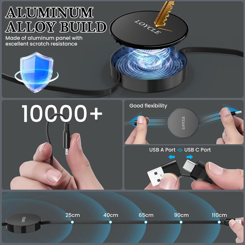 6 in 1 Multi Charger Cable Retractable USB C Cable 1.1M Fast Charging – up to 66 gallery