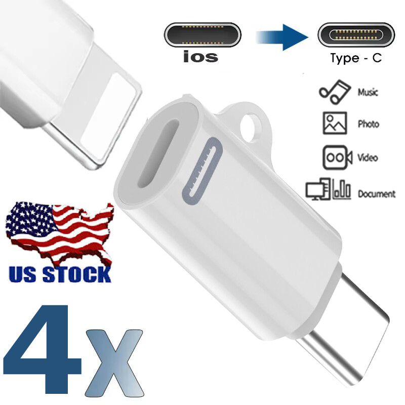4x For iPhone 16/15 Pro Plus Max Type-C Male to 8-Pin Female Adapter Converter