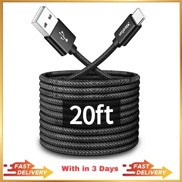 CLEEFUN 20ft (6m) Long USB Type C Cable, USB A 2.0 to USB C Cable Nylon Braided