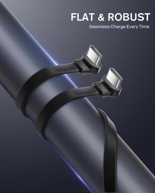 Short USB C Cable, 4 inch Flat Dual USB C Cable Right Angle, 60W PD Type C Fa... gallery