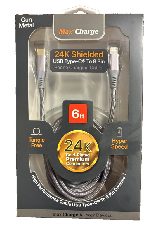 6ft USB-C Cable 24K Gold Plated Fast Charging iPhone iPad PD 30W