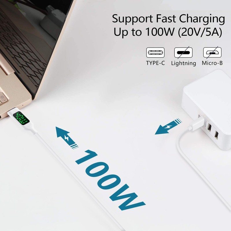 100W/5A USB-A to USB-C Charger Cord USB Type C Cable Fast Charging LCD Display gallery