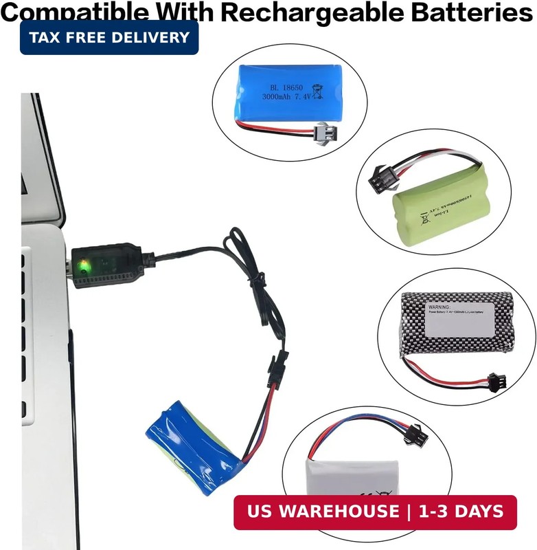 [2 Pack]BaiWeiDun 7.4V USB Charger Cable with SM-3PIN Plug Compatible RC Car RC gallery