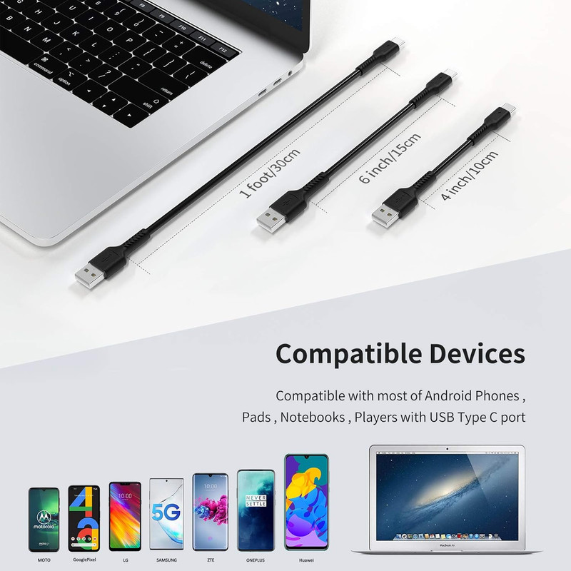 1 Foot Short USB C Cord Fast Charge 5 Pack Durable USB a to USB Type C 3A Fast C gallery