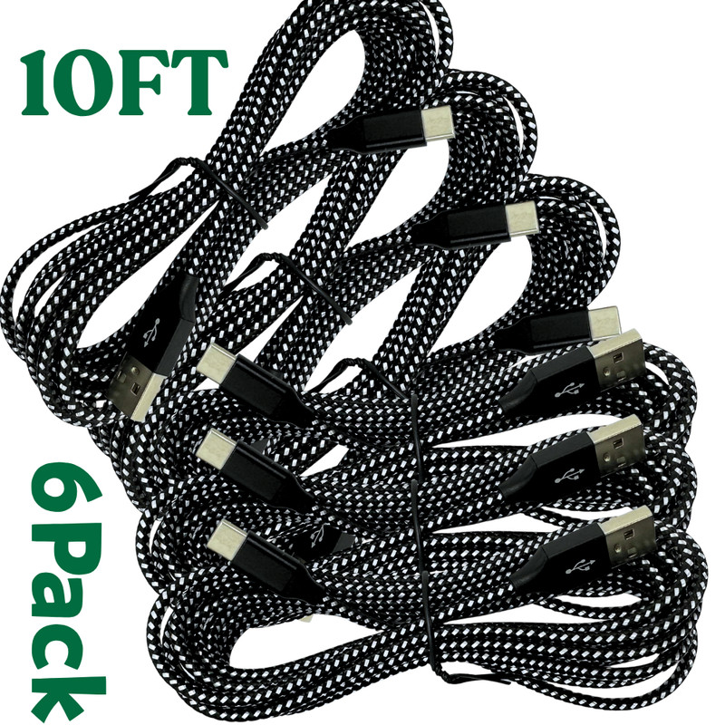 6PACK 10FT Type C Data Cable Fast Charging USB-A to USB-C Charger Cord For Phone