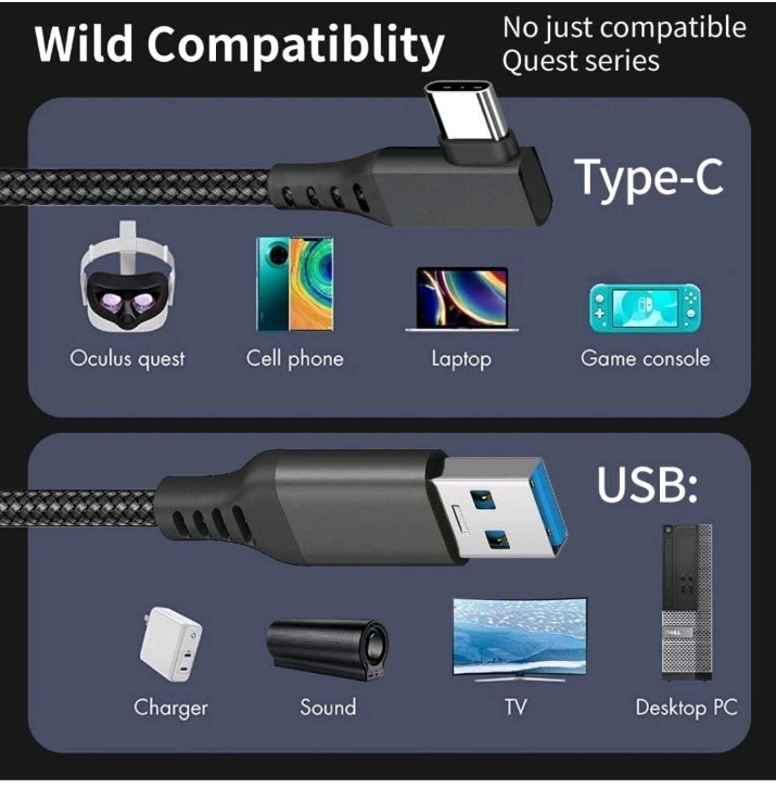 Link Cable 16FT Compatible for Quest 3S/3, Quest 2/Pro, Pico 4, Nylon Braided... gallery