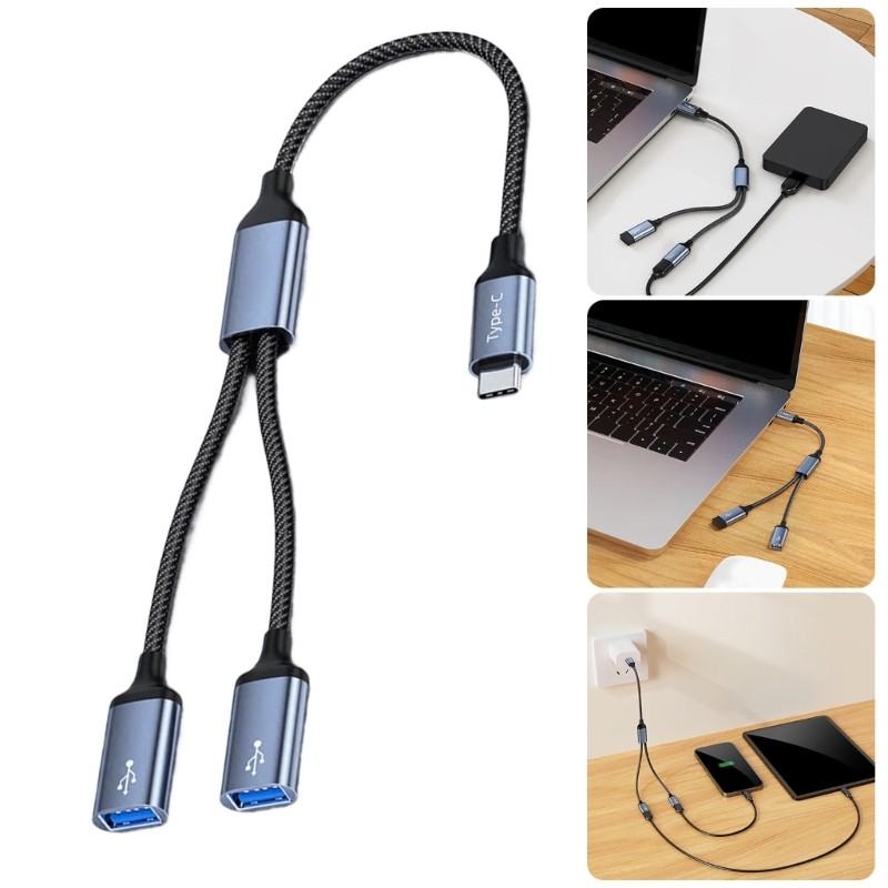 USB C Expander Cable 2/3 Port Aluminum Adapter Data Sync For Keyboards Printers gallery
