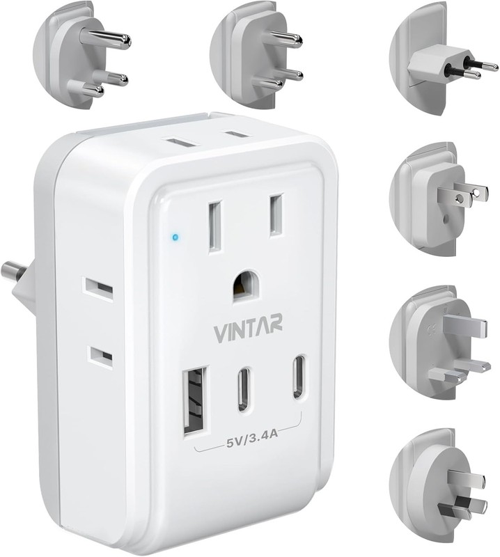 VINTAR Universal Travel Adapter Kit, International Power Adapter with 3 USB