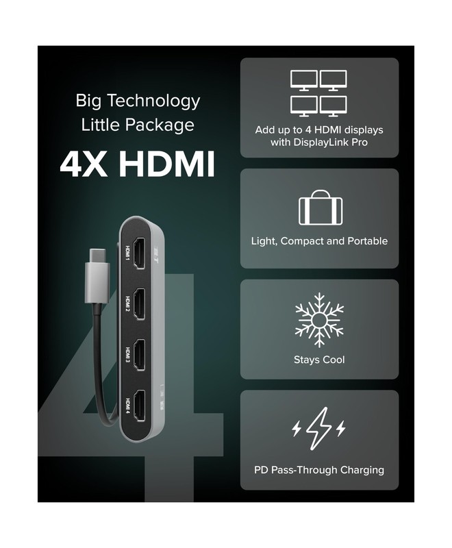 Plugable USB C to Quad HDMI 4K Adapter with 100W PD Pass-Though... FAST USA SHIP gallery