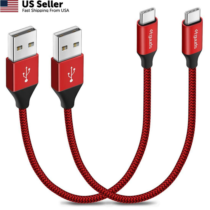 etguuds USB to C Cable 1ft, 2-Pack Short A Type C Charger Red