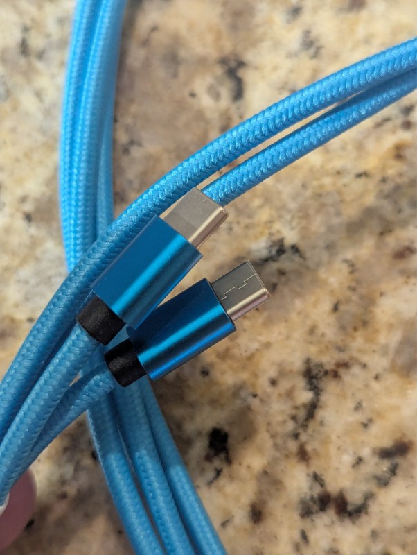 Cordzilla 10 ft USB-C to USB-C Braided Sync & Charge Cable Long Bright Blue 2 PK gallery