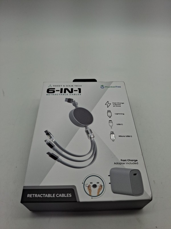 NEW Phunkee Tree 6-In-1 Retractable Cable SWEET SOUR TECH W/ FAST CHARGE ADAPTER