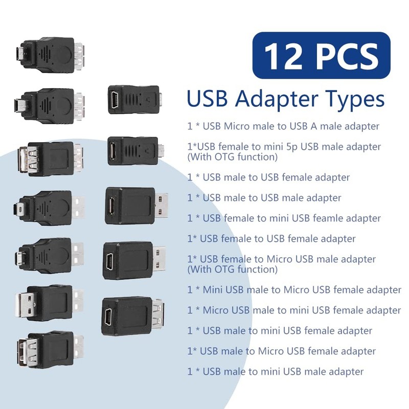 12PCS USB OTG Adapter Kit - Multiple USB2.0 Male to Female Adapter, Micro USB... gallery