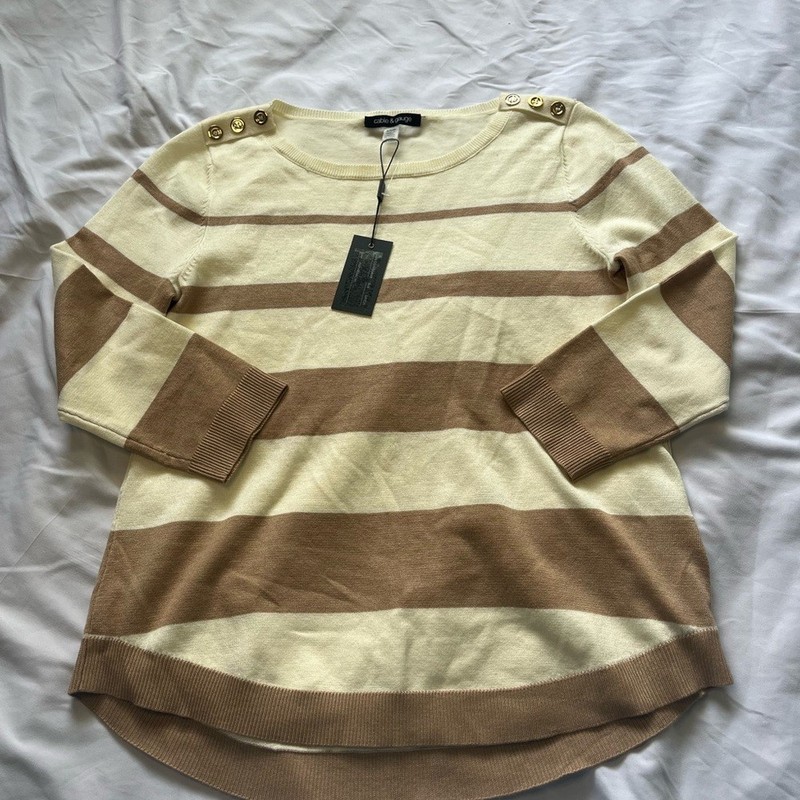 Cable & Gauge Cream and Tan Long Sleeve sweater - Size Small