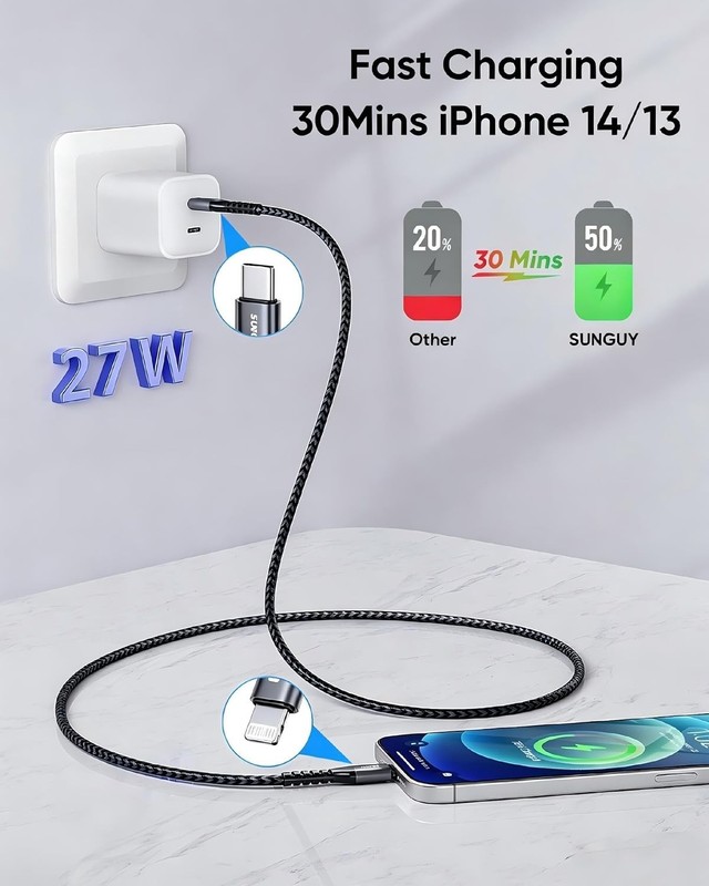 SUNGUY USB-C to Lightning Cable 2FT, 2-Pack [MFi Certified] iPhone Grey gallery