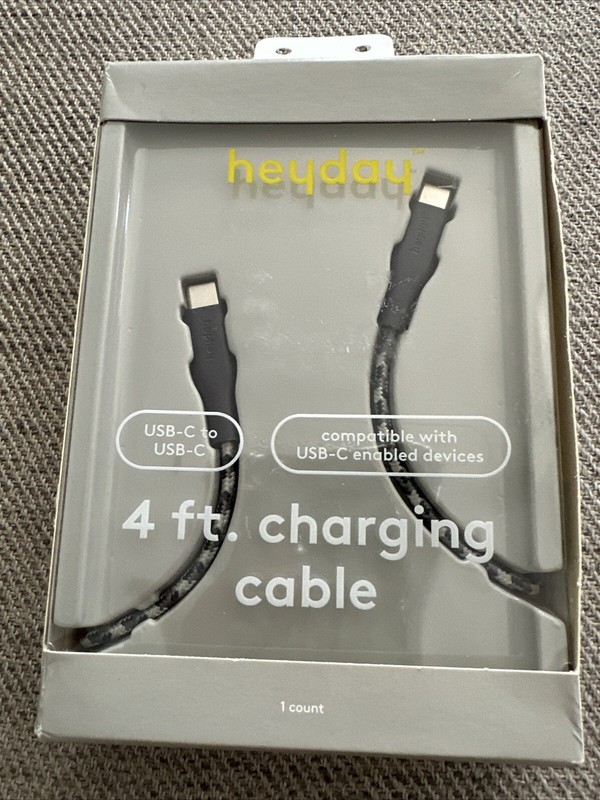 heyday 4′ Braided Grey USB C to C Charging Cable