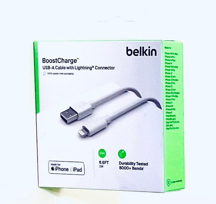 Belkin BoostCharge 6.6ft Lightning/USB-A ChargeSync White Cable – MFi-Certified