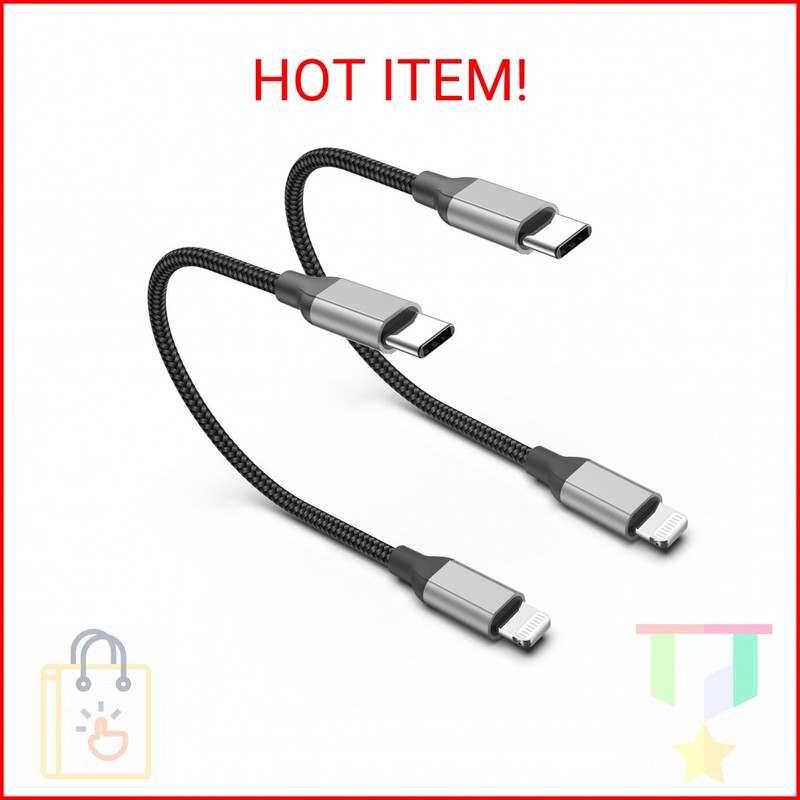 USB C to Lightning Cable 1ft, 2Pack Short iPhone Charger Cord MFi Certified Brai