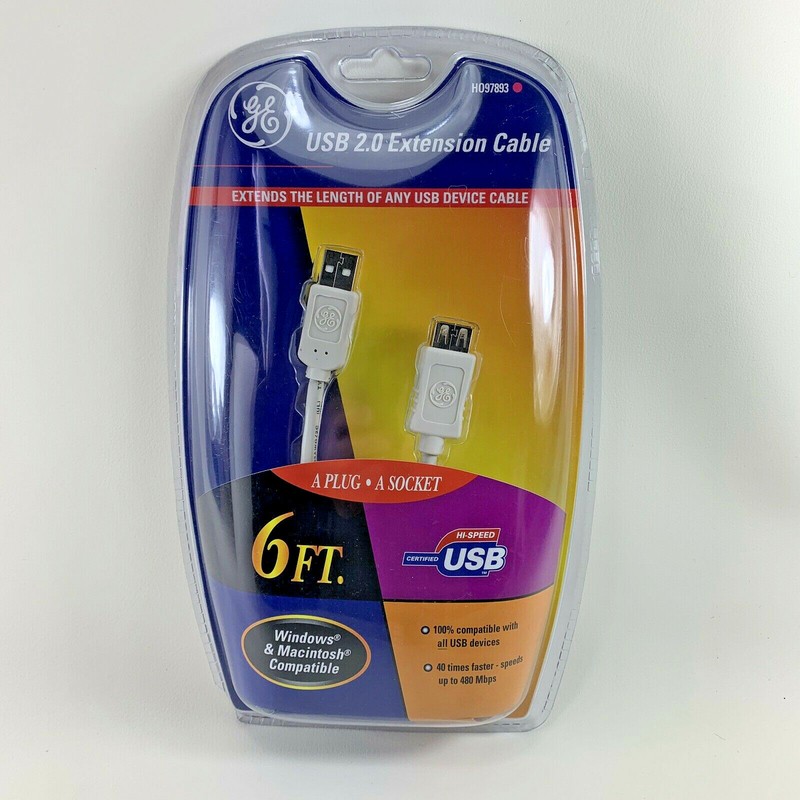 Ge 6 Foot USB Extension Cable Extends Length 2.0 Phone Tablet Cables