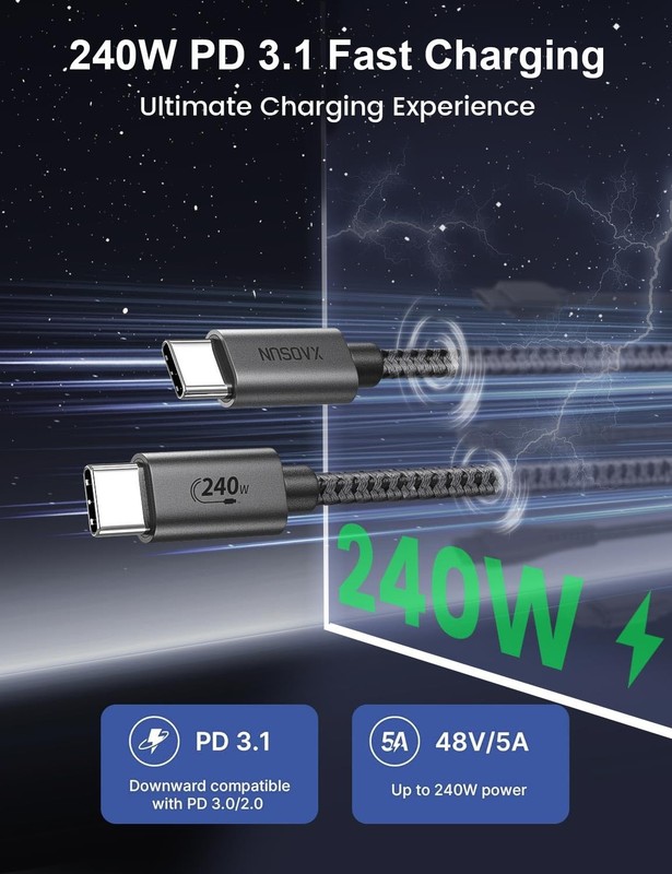 USB C to USB C Cable 16 FT 240W, 5M USB C Charger Cable PD3.1 48V 5A, Braided... gallery