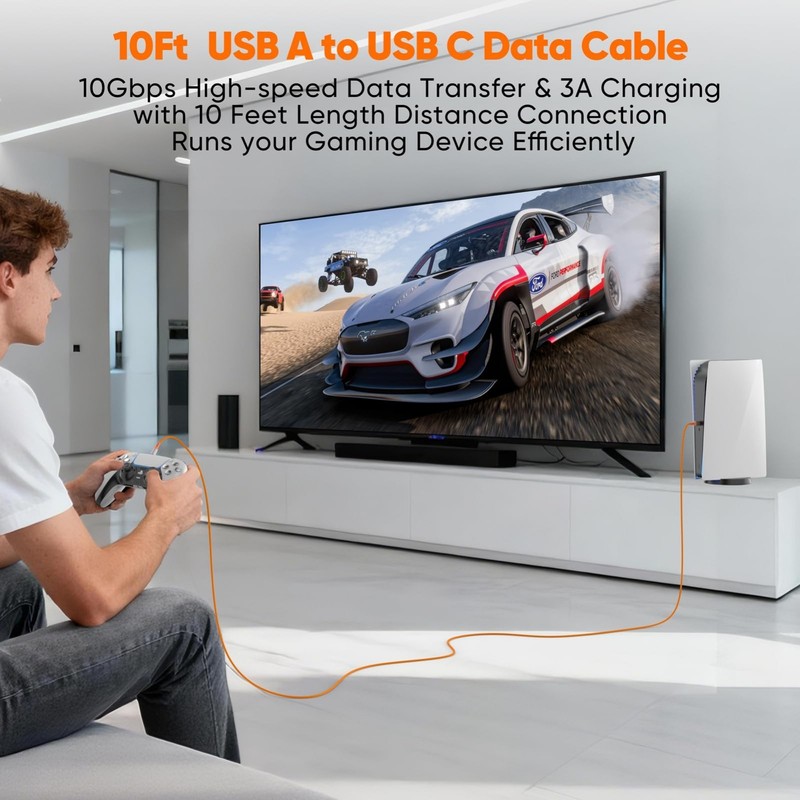 10ft USB to USB C Data Cable 2-Pack, 3A 10Gbps Fast Charging Cord for PS5, Xbox, gallery