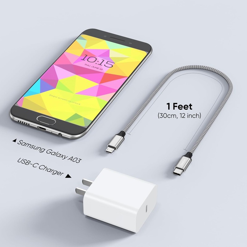 USB C to Micro USB Cable 1ft 10 Pack, MicroUSB to USB Type C Cable Braided Male gallery