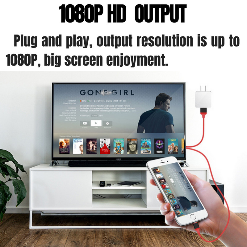 For iPhone 14 13 12 11 8 6 1080P HDMI Mirroring Cable Phone to TV HDTV Converter gallery