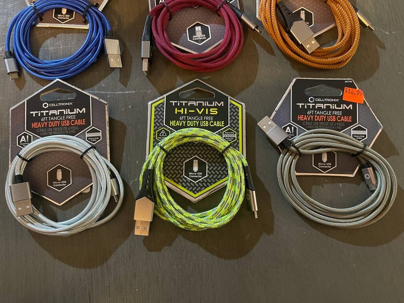 Lot 6 Micro USB Celltronix Pugs Titanium Hi-vis 6Ft No Tangle Heavy Duty OC7 gallery