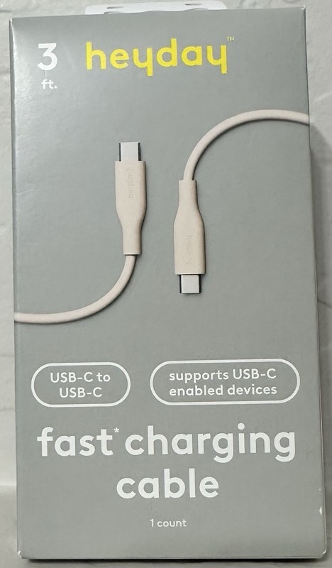 Heyday Fast Charging Cable Cream. USB-C to USB-C. DC 5V/3A Max(output) gallery