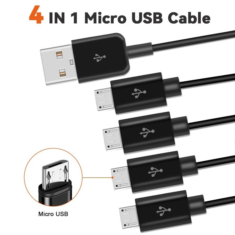 Herfair Micro USB Splitter Cable, 4-in-1 Multi 1 to 4 Micro, Black gallery