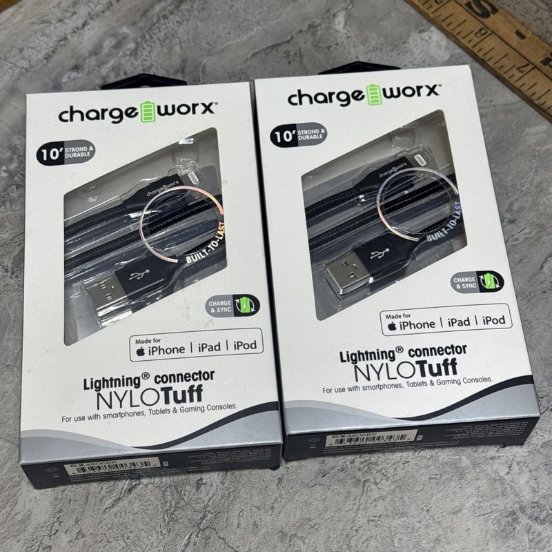 ChargeWorx nylotuff connector for iphone ipad ipod 10’cord charge sync