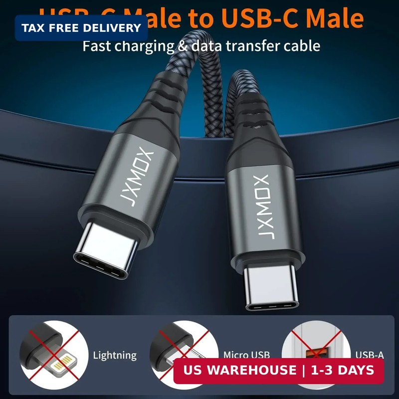 2 Pack 1FT USB-C to USB-C Cable 60W Fast Charging Type C Short Charger Cord Grey gallery