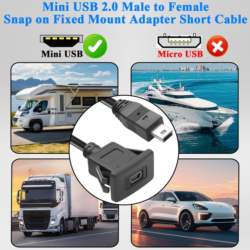 Mini USB Square Snap Mount Connector Short Cable Male To Female 30cm/11.8in gallery