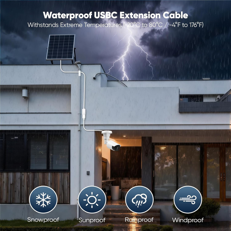 15FT Long USBC Extension Cable for Ring Solar Panel and Camera, White Waterproof gallery