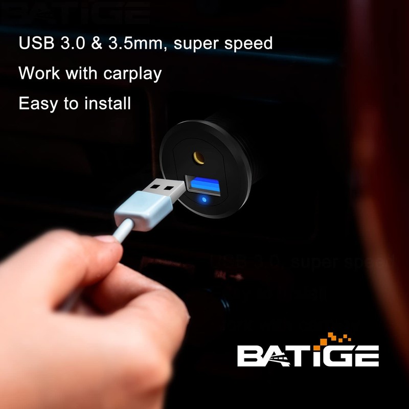 Alloy USB 3.0 AUX DC3.5mm Port Car Mount Flush Cable for Car Boat Motorcycle ... gallery