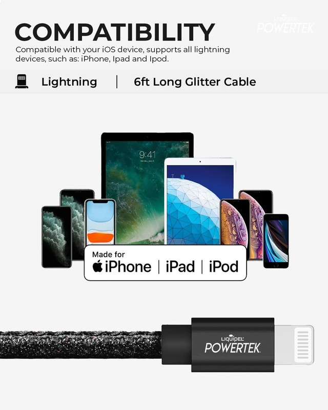 LIQUIPEL Powertek Glitter MFi Certified Charger USB Cable gallery