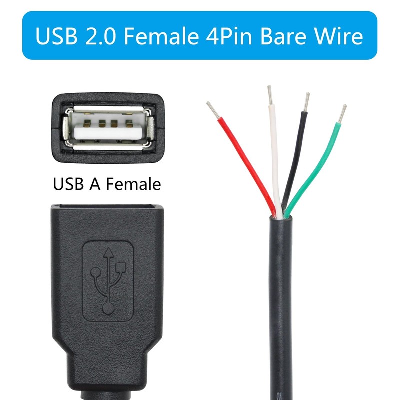 4Pcs Short USB A Female to 4 Pin Bare Wire 11inch, USB 5V/2A 4 Pin Pigtail Op... gallery