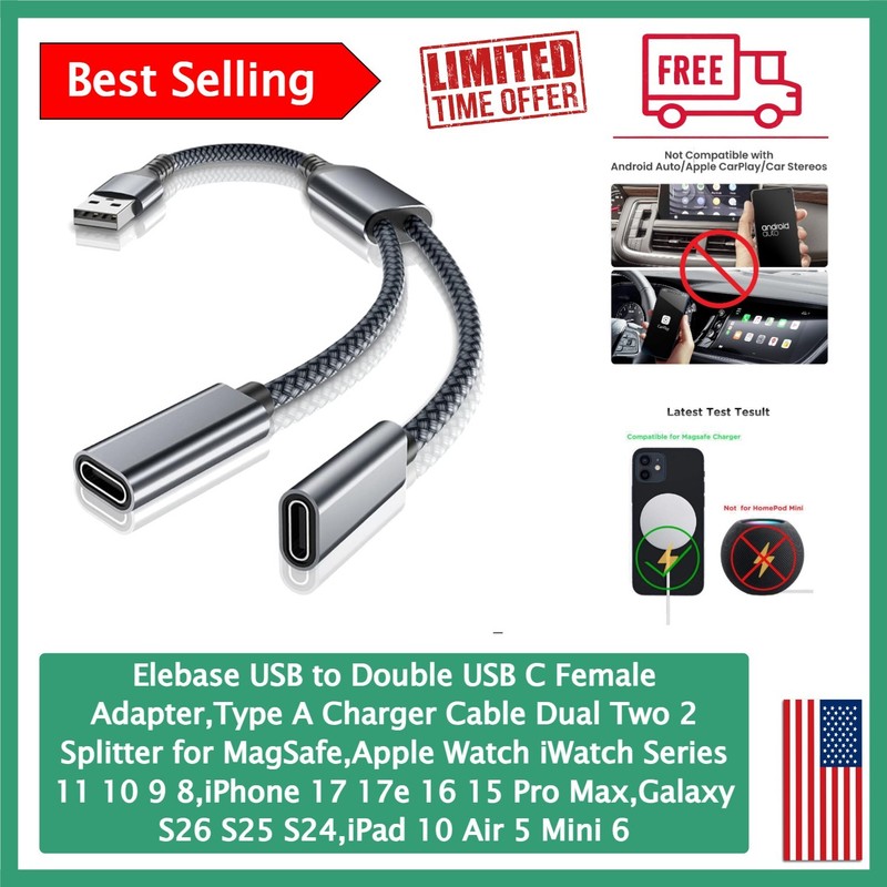 USB-C Female Splitter Adapter – Connect Two Devices with USB-A Compatibility