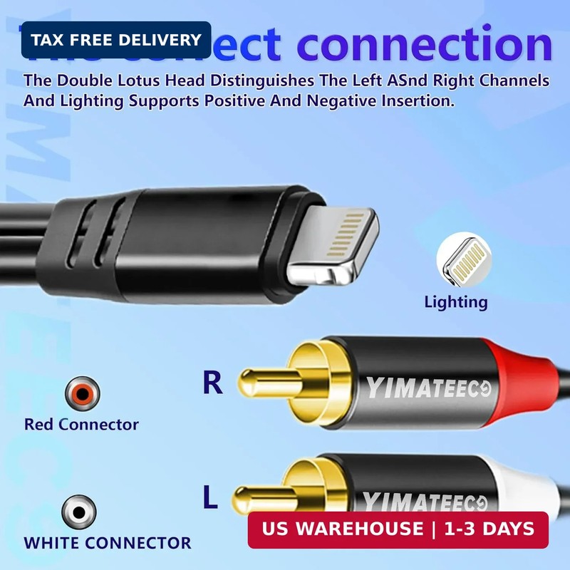 Lightning to RCA Cable Audio Aux Adapter, [MFi Certified] 2 RCA Audio Y Splitter gallery