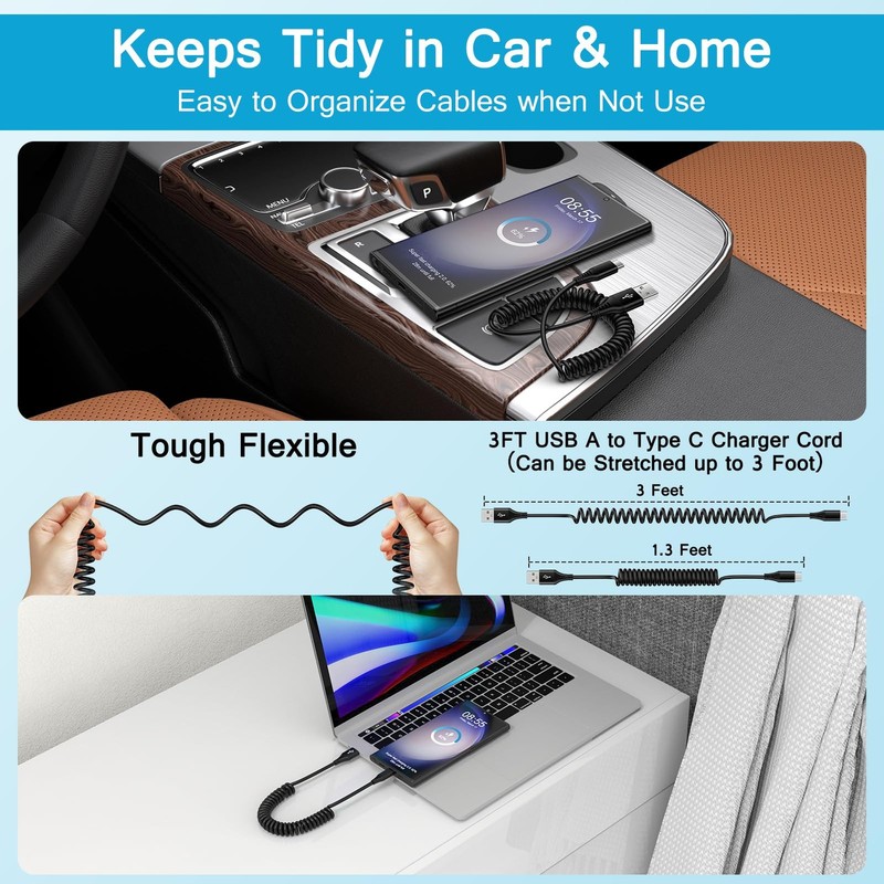 Samsung S24 Ultra FE Coiled USB C to USB A Cable Fast Charging for Galaxy S26... gallery