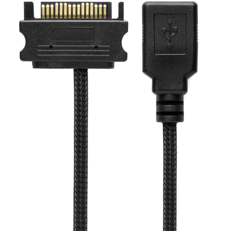5V Female USB To 15Pin SATA Power Adapter Cable Sleeved Black 12 Inch 30cm