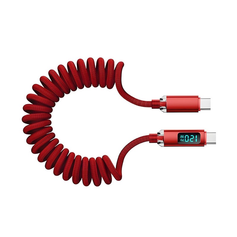 PD 120W 2.0 USB Male to Type-C Spring Coiled Data Charging Cable Digital Display gallery