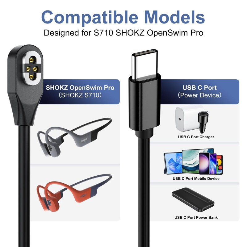 (2Pack) 4Pin Magnetic Charging Cable for OpenSwim Pro, USB C Charging Cable C... gallery